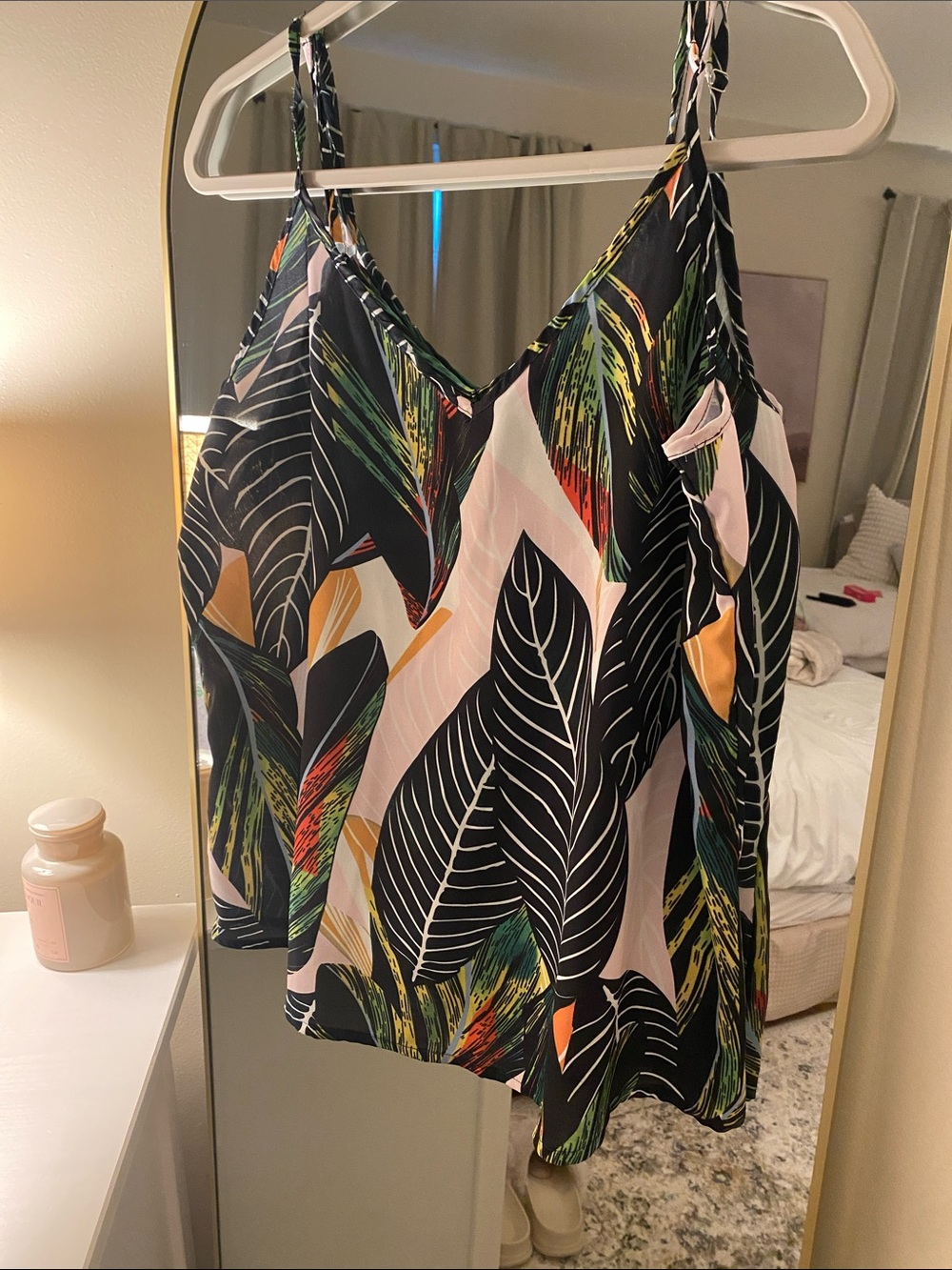 Tropical Leaf Print Cami Top - Black & Multi